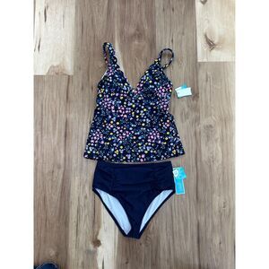 NWT Draper James Navy Blue Floral Tankini Swimsuit Size XS